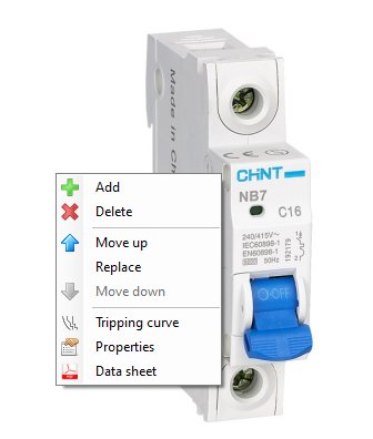 Materials Popup menu